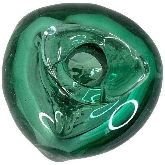 Hand Blown Green And Clear Perfume Bottle With Stopper Art Glass 6 IN Winfisky ? - Picture 5 of 9